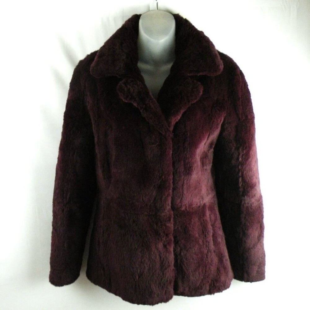 Real Rabbit Fur Coat in Burgundy
